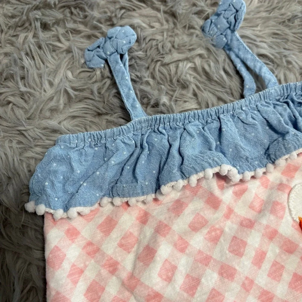 Mudpie Pink Gingham Goose Tank Romper Baby Girl 3-6 Months Summer